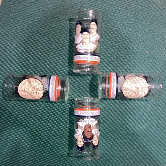 🍕⚾️ 1984 Detroit Tigers Little Caesar’s Set of 4 Glasses Tim Robinson ⚾️🍺 - Picture 1 of 8